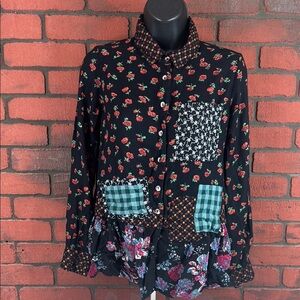April Cornell Women's‎ Extra Small Floral Patchwork Button-Up Blouse